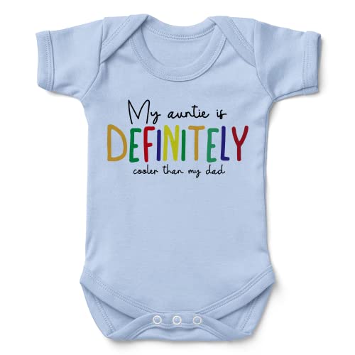 Kickass Tees Auntie Cooler Than Dad Babygrow New Baby Gift from Auntie Funny Joke Light Blue