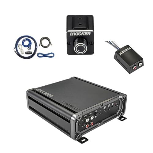 KICKER CXA800.1 800 Watt Class D Mono Car Audio Amplifier with Dual Bass Remote, Wiring Install Kit, Stereo Line Output Converter