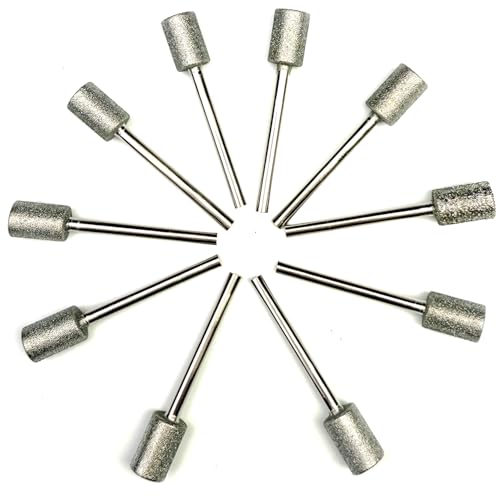 Chiloskit 10 Pics Diamond Grinding Bits Rotary Burr Set, 8mm Head Mounted Points Grinding Bit for Wood Stone Carving Tools, DIY Grinding, Polishing, Engraving Bit, 1/8 Shank Suit Most Rotary Tool