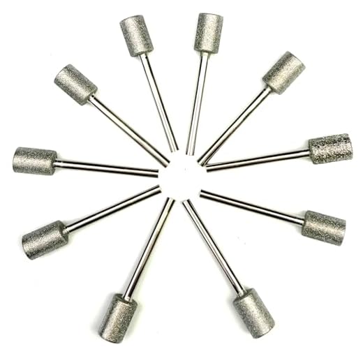Chiloskit 10 Pics Diamond Coated 8mm Cylinder Head Mounted Points Grinding Bit Rotary Diamond Burr Set,3mm 1/8 Shank Suit for Most Rotary Tool Bit Grinder