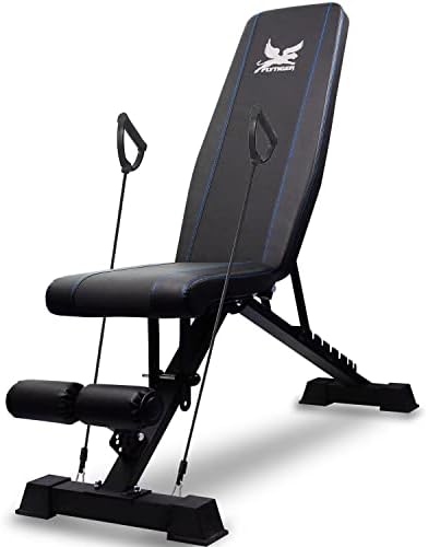 Weight Bench Adjustable Strength Training Workout Benches Foldable Work Out Incline Bench Set for Home Gym Weight Lifting Dumbbell Exercise Full Body Workout with Resistance Rope