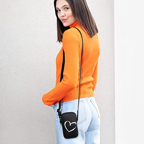 kwmobile Neoprene Phone Bag with Design XXL - 7" - 17.7 x 8.5 cm Strap Holder - Brushed Heart White/Black - Image 2