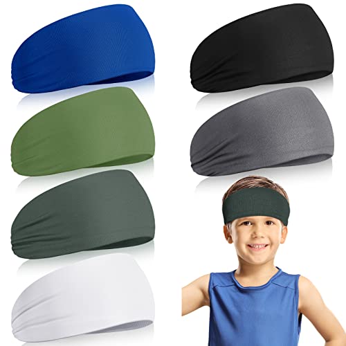 Kids Solid Color Headbands - 6 Pcs Athletic Sweatbands, Football Headbands With Sweat-Absorbing Elastic Hair Bands for Youth