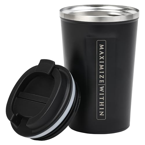 Maximize Within Caneca de viagem reutilizável de aço inoxidável de 340 g isolada a vácuo com tampa s