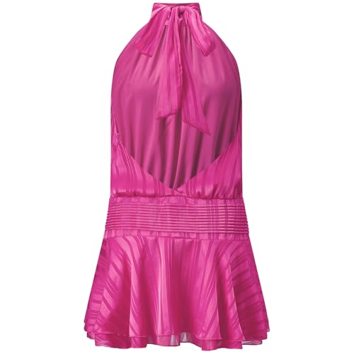 Image of Women's 2026 Summer Halter Dress Sleeveless Open Back Ruffle Tiered Layered Chiffon Pleated A Line Swing Mini Dress