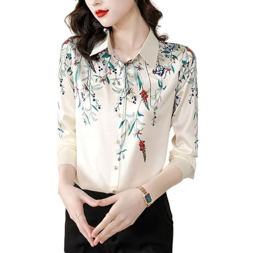 Chemise en satin floral pour femme le haut chic à manches longues de printemps