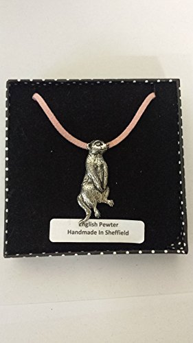 Pendentif suricate 3D en étain anglais fait main collier cordon rose
