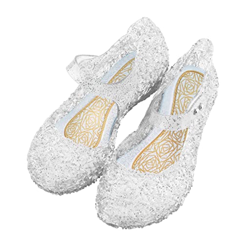 TANDEFLY Princess Girls Sandals Jelly Mary Jane Flats Shoes Dress Up Dance Party Cosplay Shoes for Kids Toddler White