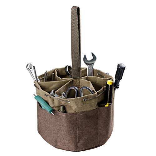OttoBen Eimer Werkzeugtasche Multifunktional Segeltuch Schraubenzieher Schlüssel Kleine Werkzeuge Organizer-Beutel Kordelzug Multi-Tasche Werkzeugbeutel für Elektriker Tischler Techniker Grau Cover