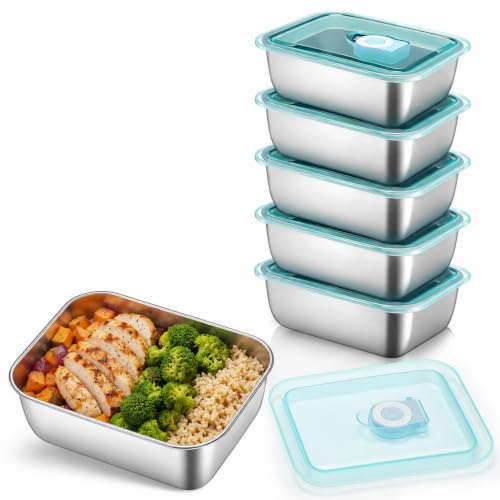 Image of Dehov Stainless Steel Food Storage Containers with Clear Lids, Stackable Lunch Box for Refrigerator Food Serving and bakingTray for Kitchen, Microwave, Freezer, Dishwasher Safe (5, AirTight)