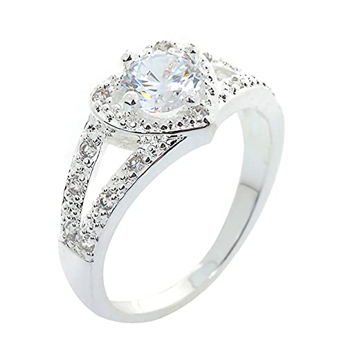Exquisite Jewelry Ring Love Rings Women 925 Sterling Silver Crystal Love Heart Shaped Ring Bridal Wedding Jewelry Wedding Band Best Gifts for Love with Valentine's Day (1#, US 8)