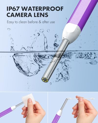 Anykit Digital Otoscope with Gyroscope, HD Ultra Clear View Ear Camera with Ear Wax Removal Tools, Video Ear Scope Otoscope with Light, Compatible with Android, iPhone 15 (Purple)