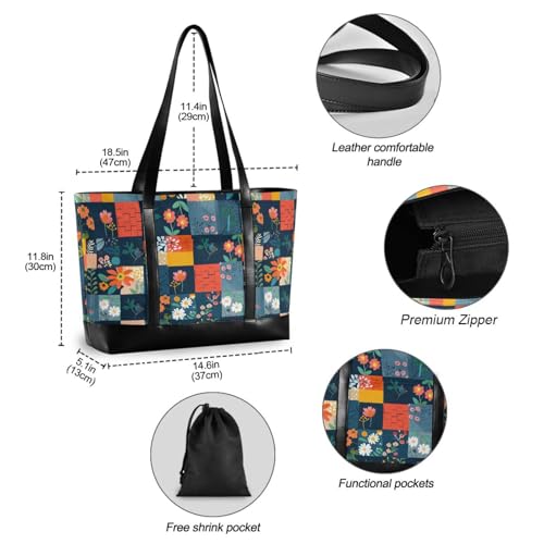 Floral Stitching Plaid professional women laptop tote bag with zipper bag for women work for university with tablet bolsas para computadoras de mujer4