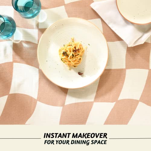 Folkulture Table Cloth 60" X 102", 100% Cotton Rectangular Tablecloth For Home Decor, White Modern Tablecloth Or Outdoor Farmhouse Table Cover For Kitchen Decor (Dancing Check - Tan) #TOP4