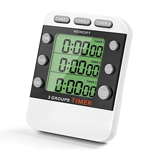 Tskcvy Temporizador de Cocina Dual Digital, Temporizador de Cuenta Ascendente/Descendente de 3 Canales, Temporizador de CoccióN Triple, Pantalla Grande, Alarma de Volumen Alto