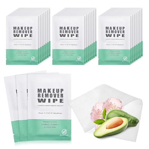 Gisdo 200 Count Makeup Remover Wipes Bulk Individually Wrapped Face Cleansing Wipes,Travel Towelette Makeup Remover Cloth for Face Cleansing Skin Care Remove Makeup(Black)