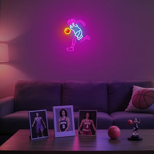 OkiyiD Basketball Neon Sign for Girls - Dimmable Sport Wall Decor with USB Power,Unique Gifts for Basketball Girls Women, LED Neon Lights for Friends College Dorm Basket Ball Fans Accessories - Thumbnail 3