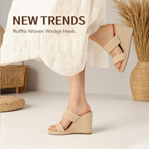 Image of mikarka Slip On Wedge Sandals for Women Open Toe Espadrilles Platform Slides Dressy High Heel Beach Summer Sandal Comfortable Wedges Shoe Mules