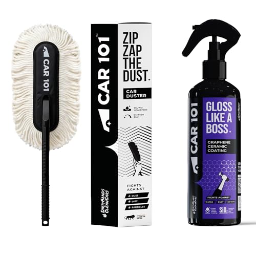 Image of CAR101 Car Duster & Graphene Coating - Combo | Ceramic Wax Duster for Scratch-Free Cleaning | Hydrophobic Graphene Spray for High Gloss & UV Protection | Car & Bike Care