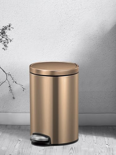 Image of Obsessions EKO Soft-Close Bathroom Trash Can - 12L Stainless Steel Pedal Bin with Lid & Liner, Elegant White Waste Basket for Home & Kitchen