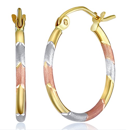 14k REAL Tri Color Gold 1.5mm Thickness Hoop Earrings (15mm Diameter)2
