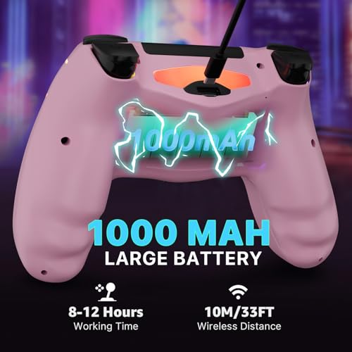 Image of Wireless Controller for PS4 2-Pack with RGB LED Modes, Gaming Remote for PS4 with1000mAh Battery /Dual Shock /6-Axis Gyro /3.5mm Audio Jack /Speaker, Gaming Controller for Playstation 4 /PS3(Pink+Black)
