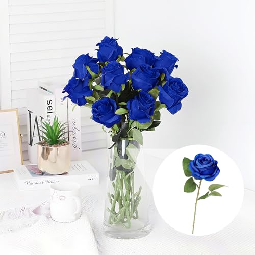 arrderly 2 Pcs Artificial Roses, Blue Roses, Artificial Plant, Desktop Ornament, for Wedding Home Party Office Decor, Table Centerpieces, DIY Floral Arrangements - Image 4
