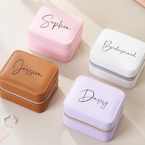 SrchJoy Caixas de joias personalizadas para estojo de viagem, presente de dama de honra, personalizado, couro, lembrancinha de casamento, presente de chá de noiva, futura noiva (estilo 2)