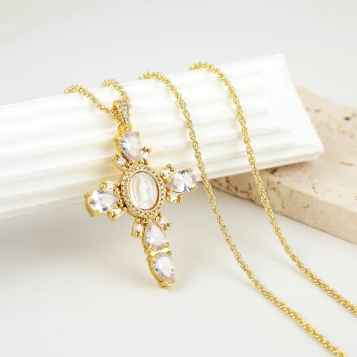 HZMAN Gold Cross Necklace for Women 18K Gold Plated Necklace Dainty Virgin Mary Cubic Zirconia Necklace Pendant Jewelry Gift4