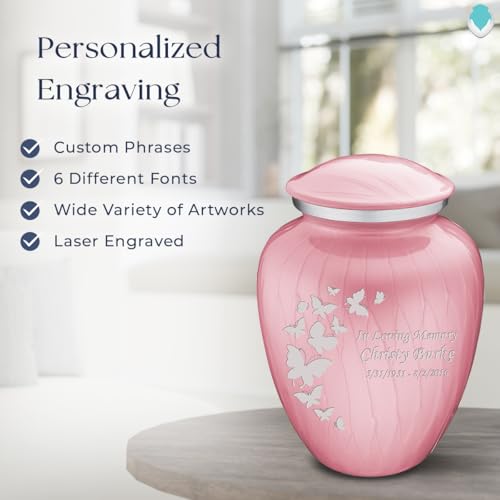 Image of Geturns - Adult Custom Butterfly Cremation Urns for Human Ashes I Pearl Light Pink Large Funeral Urn for Female and Male I 200 lbs