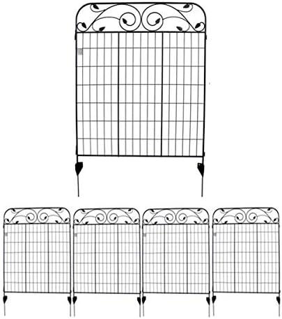 MTB Black Coated Steel Decorative Garden Fence Panel 8 Leaves, 44 x 36-inch (Pkg of 4, Linear Length 12 feet) Metal Border Folding Fence