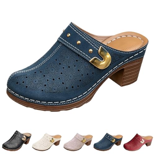 Mules d'été floral à talon bas pour flâneries et bureau