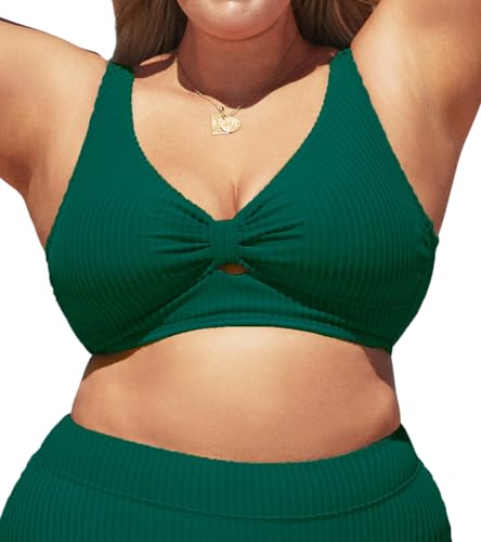 CUPSHE Women Swimsuit Plus Size Bikini Top Ribbed Texture Knotted Front Fixed Wide Straps No Bottom