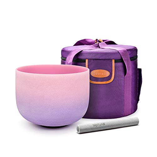 TOPFUND 10 inch Rainbow F Note Crystal Singing Bowl Heart Chakra with Carrying Case and Suede Striker