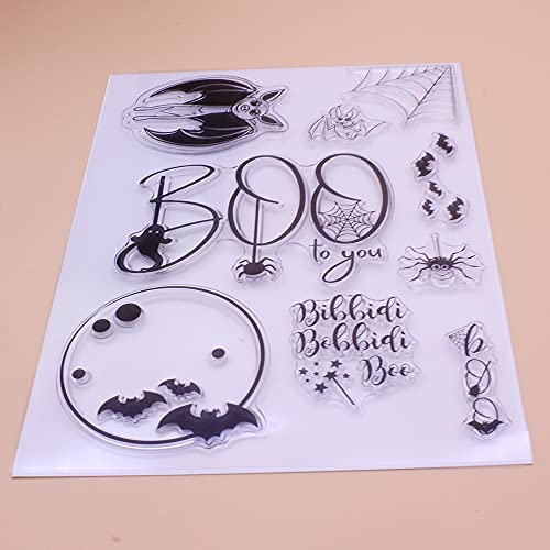 Alinacutle Halloween Stamp,Clear Stamps Silicon Stamp,Paper Craft Ink Stamps For Handmade Card/Scrapbooking/Album/Planner Transparent Stamps,Halloween Spider Bat Boo To You 1/Pk #TOP4