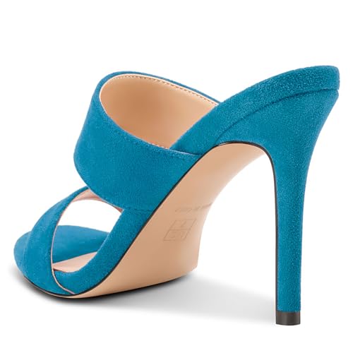 Image of NobleOnly Womens Round Open Toe Heeled Sandals Two Strap Stiletto High Heel Sandals Backless Dress Slip-on Mules Sandals 3.9 Inches Heels