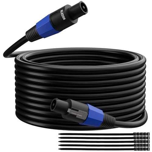 Elecan Professional Male Speakon to Speakon Cable 50 Ft, 12AWG Heavy-Duty High Power Audio Cable Cord DJ/PA Amplifier Speaker Cable Wire with Twist Lock, 9.5mm OD, Black +Ties