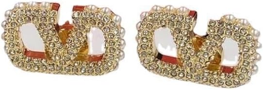 Spring and summer V letter rhinestone pearl earrings s925 silver needle earrings for women