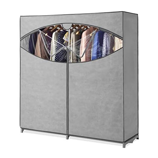 Whitmor Portable Wardrobe Clothes Storage Organizer Closet with Hanging Rack - Extra Wide -Grey Color - No-tool Assembly - Extra Strong & Durable - 60"W x 19.5"D x 64" L - Not for outside use