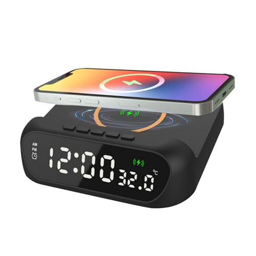 Despertador digital - Estación de carga inalámbrica, despertador LED 3 en 1 de carga rápida con pantalla de temperatura | Puerto de cargador inalámbrico ajustable e inteligente