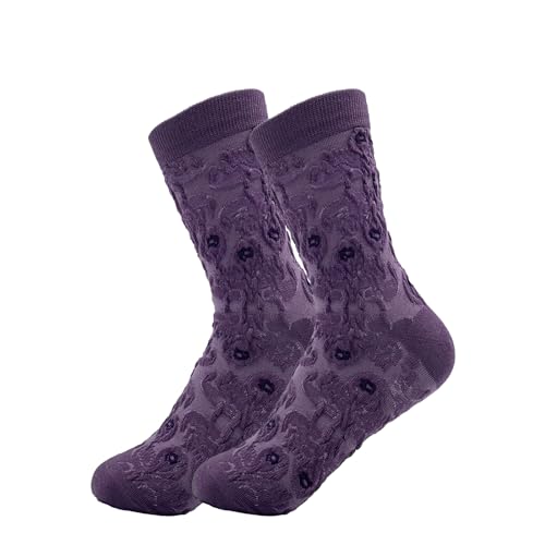 Image of 5 Pairs Floral Socks Women Trendy Flower Socks Embroidered Vintage,Girls Cute Sweet Nordic Textured Cotton Socks