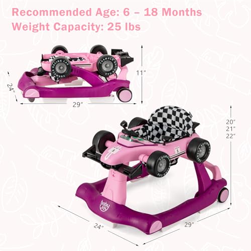 Image of BABY JOY 4-in-1 Baby Walker, Foldable Activity Walker with Adjustable Height & Speed, Music, Lights, Anti-Rollover, Toddler Push Walker, Baby Walker with Wheels for Boys Girls 6-18 Months (Purple)