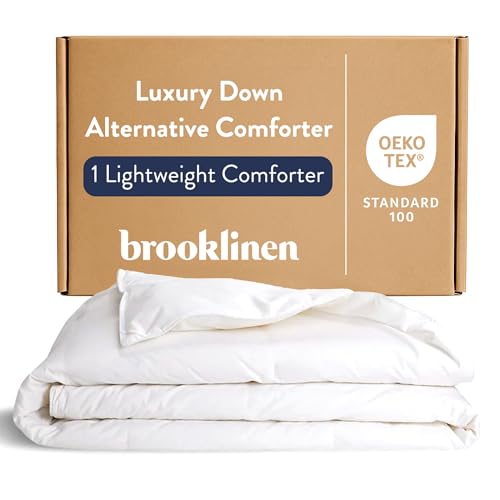 Brooklinen Lightweight Down Alternative Comforter - Full/Queen - Cooling Summer Duvet Insert for Hot Sleepers - 100% Cotton Sateen Breathable Recycled Fill Baffle Box - Soft & Airy Bedding
