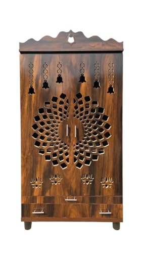 Image of Pooja Mandir in Natural Wood Finish - 60 H x 36 L x 12 D inches