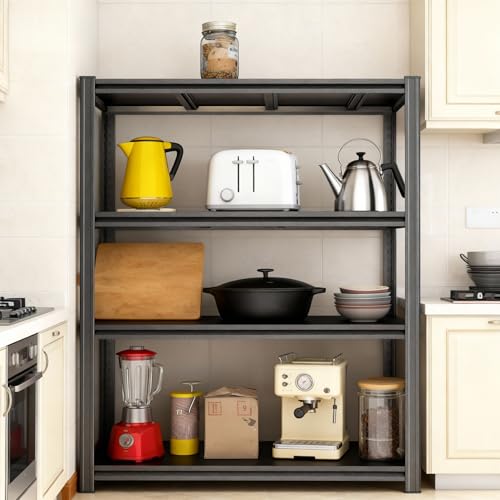 Image of Kitchen Baker's Rack, 4-Tier Metal Rack with Solid Shelves, Microwave Stand Storage Organizer for Kitchen or Dining Room - 39.4 inch W x 15.7 inch D x 54.3 inch H