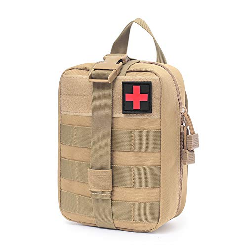Zeato Tactical MOLLE Kit de Primeros Auxilios médicos, Bolsa Multiusos para desgarrar EMT IFAK soplado (Solo Bolsa), Canela