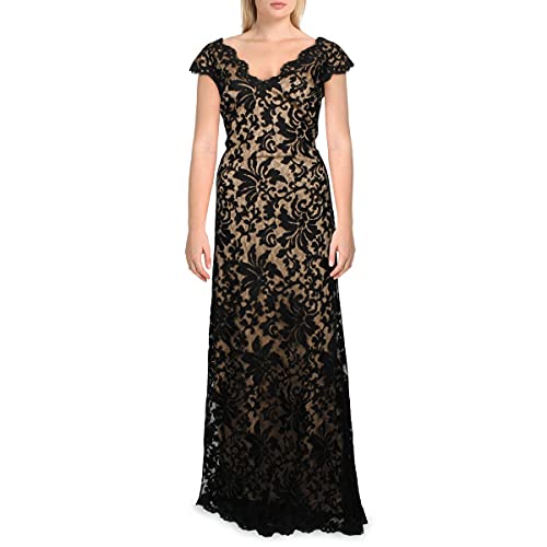 Tadashi Shoji Womens V Neck Lace Formal Dress Black 6