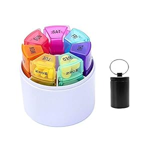 Tablettenbox 7 dagen 4 vakken – ronde pillendoos met gratis pillendoos sleutelhanger, tablettdoos ’s ochtends ’s middags ’s avonds – ideaal voor medicijnen, tabletten, vitamines