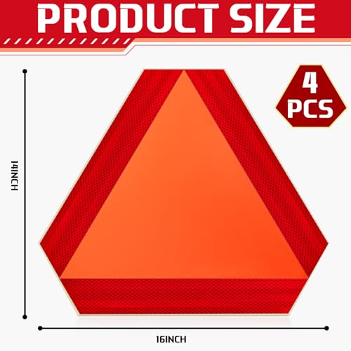 Image of Resurhang 4 Pack Slow Moving Vehicle Triangle Sign 14 x 16 Inch Sticky Slow Moving Vehicle Triangle Sign Safety Vinyl Reflective Stickers for Cars Tractor Golf Cart Accessories