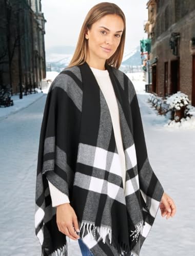 Image of Women's Shawl Wrap Poncho Ruana Cape Cardigan Sweater Open Front for Fall Winter Spring